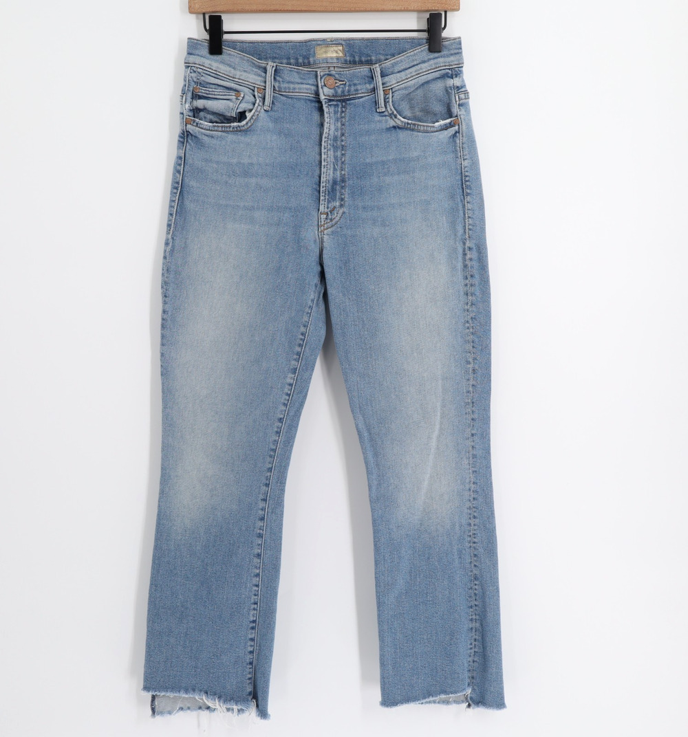 Mother Sz 30 Insider Crop Step Fray Jeans Shoot To Thrill Blue Premium Denim